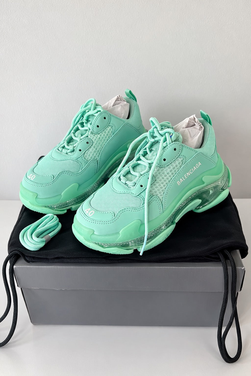 Balenciaga Triple S Clear Sole Trainer Mint Green - Unisex - 10usa