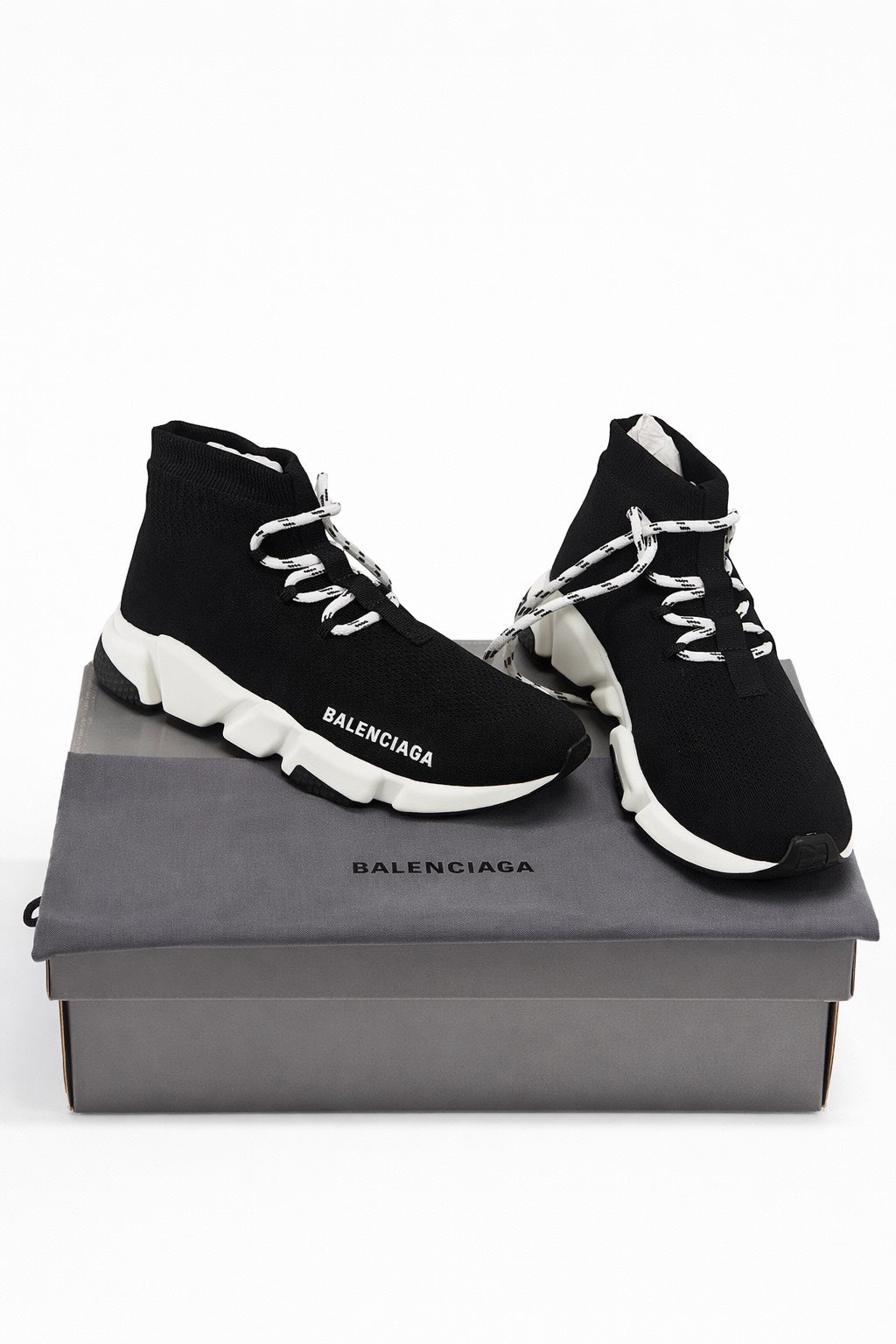 Balenciaga Women’s Speed LT Lace-Up Sneaker In Black Knit, Size 10 US