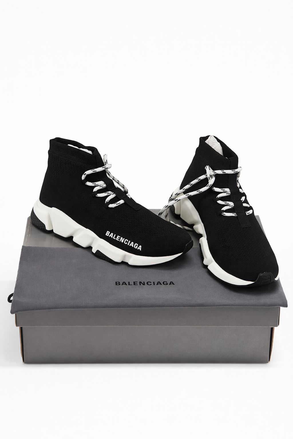 Balenciaga Women’s Speed LT Lace-Up Sneaker In Black Knit, Size 10 US