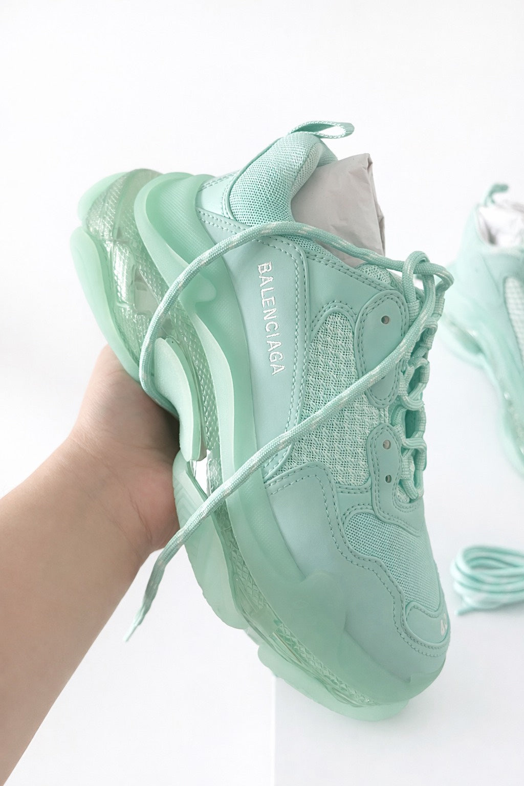 Balenciaga Triple S Clear Sole Trainer Mint Green - Unisex - 10usa